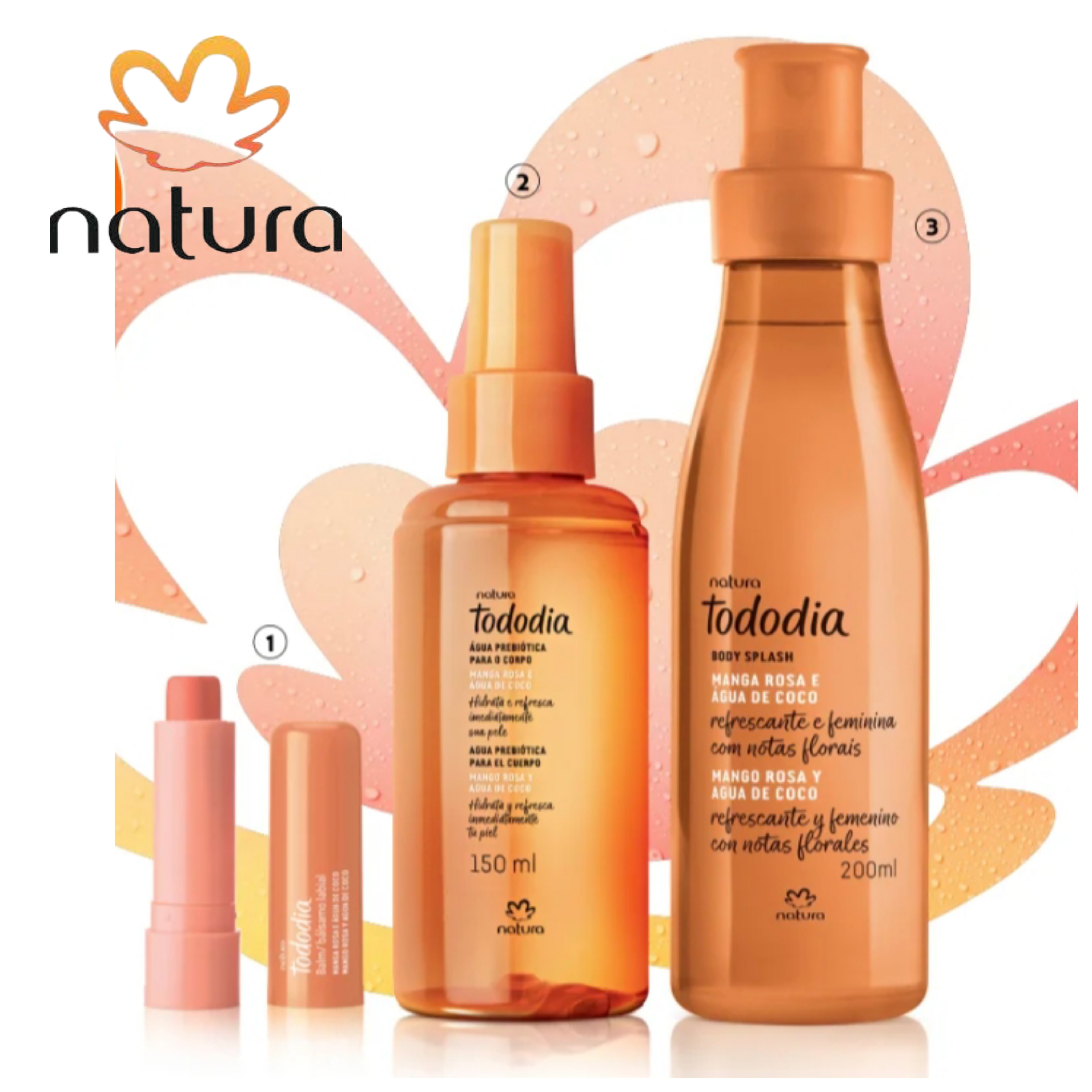 KIT COMPLETO MANGO ROSA Y AGUA DE COCO: BODYSPLASH 200 ML+AGUA PREBIOTICA+ BALSAMO LABIAL HIDRATANTE