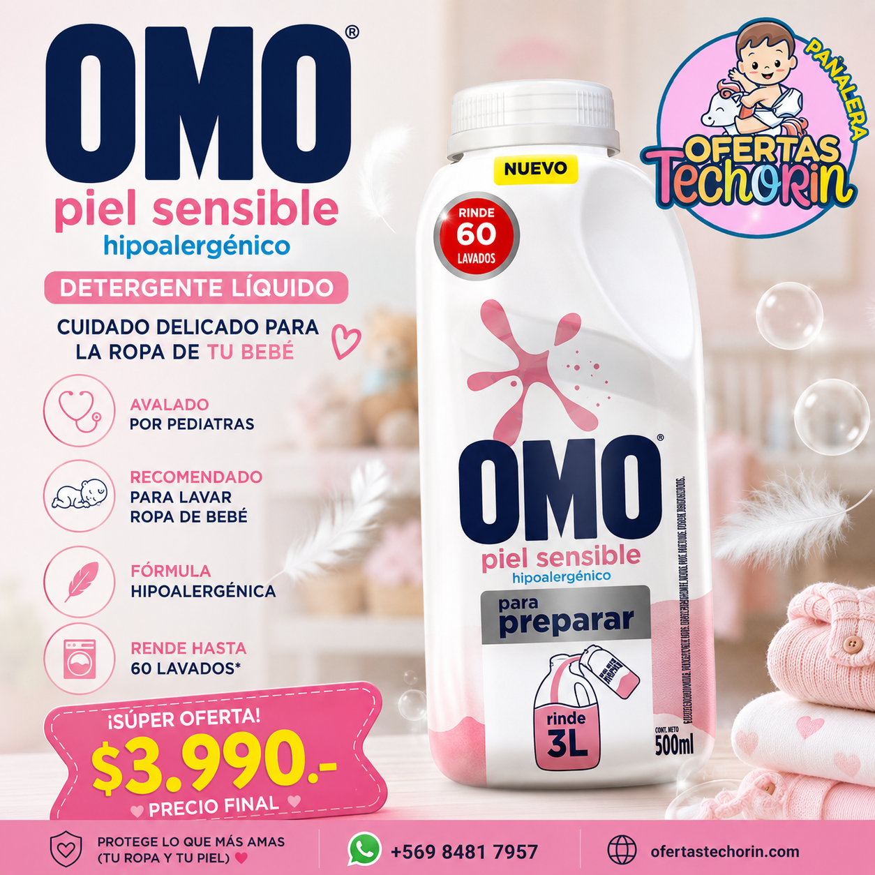 OMO PARA DILUIR HIPOALERGENICO 500 ML RINDE 3 LITROS