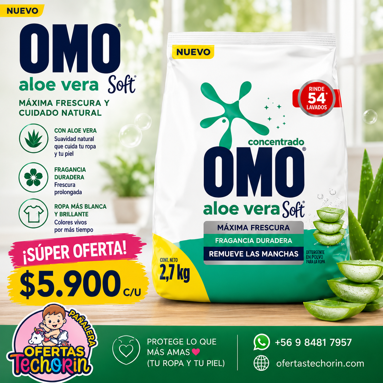 OMO ALOE CON SOFT EN POLVO 2.7 KILOS