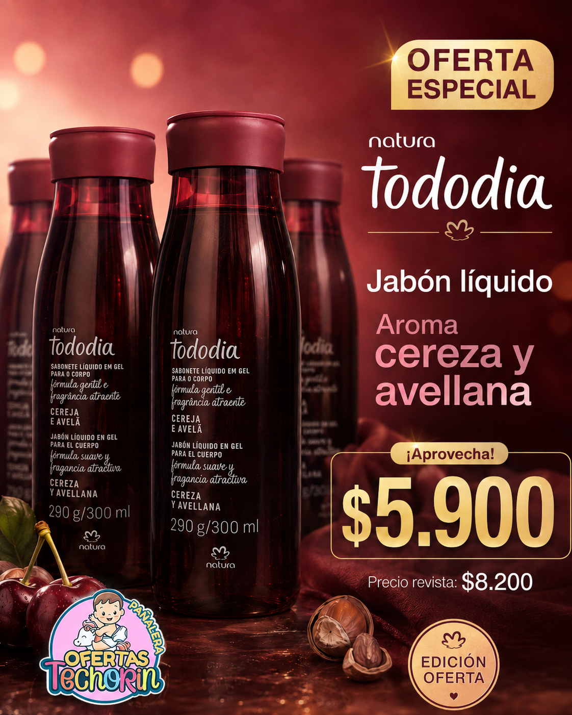 JABON LIQUIDO NATURA TODODIA CEREZA Y AVELLANA 300 ML
